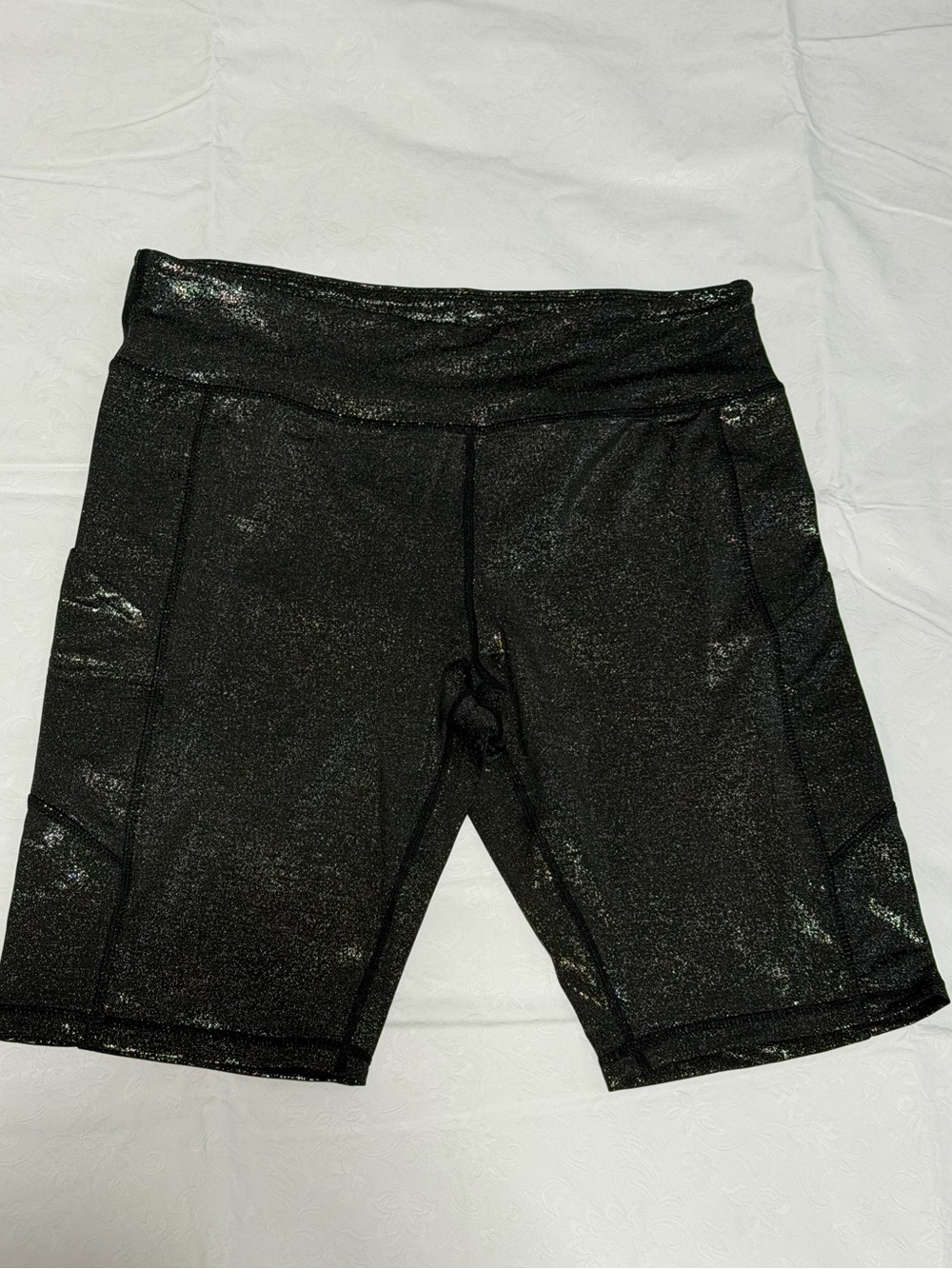 Black Shimmery High-Rise Bike Shorts